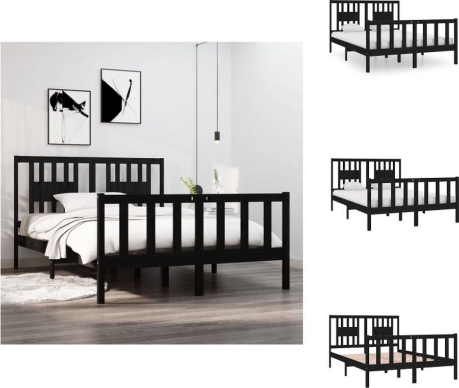 VidaXL Klassiek houten bedframe 195.5 x 146 x 100 cm zwart Bed