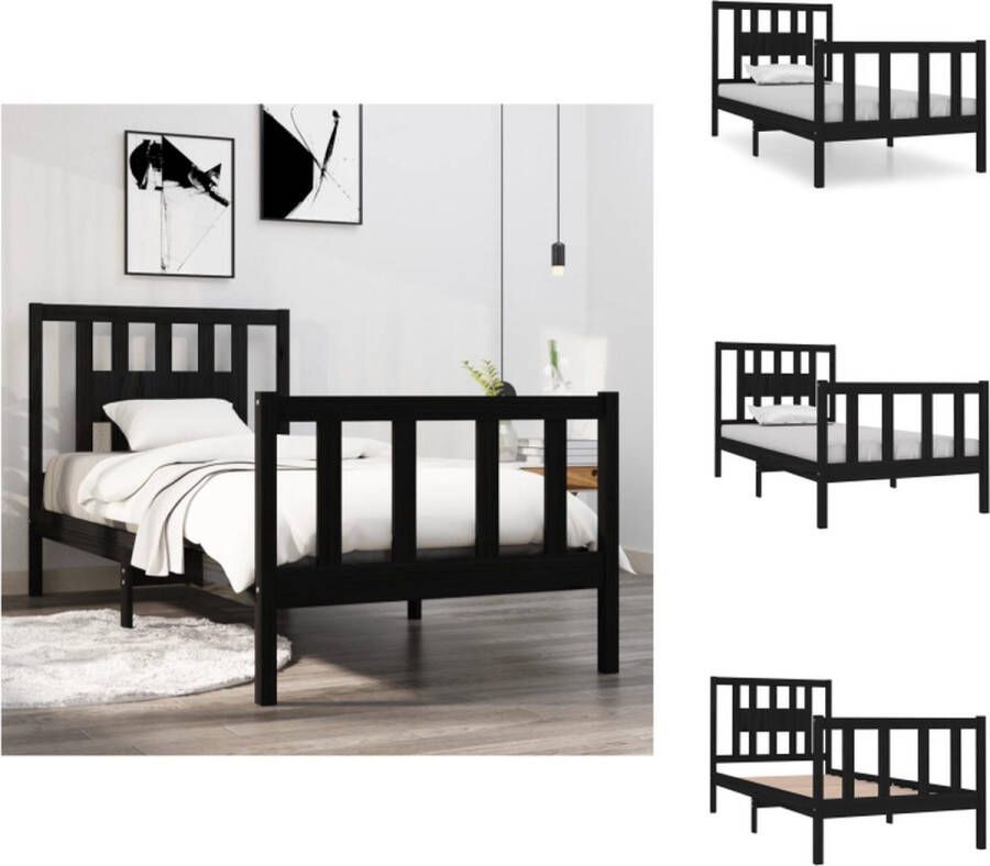 VidaXL Bedframe Grenenhout Zwart 195.5 x 96 x 100 cm Geschikt voor 90 x 190 cm matras Stevig en stabiel Bed - Foto 7