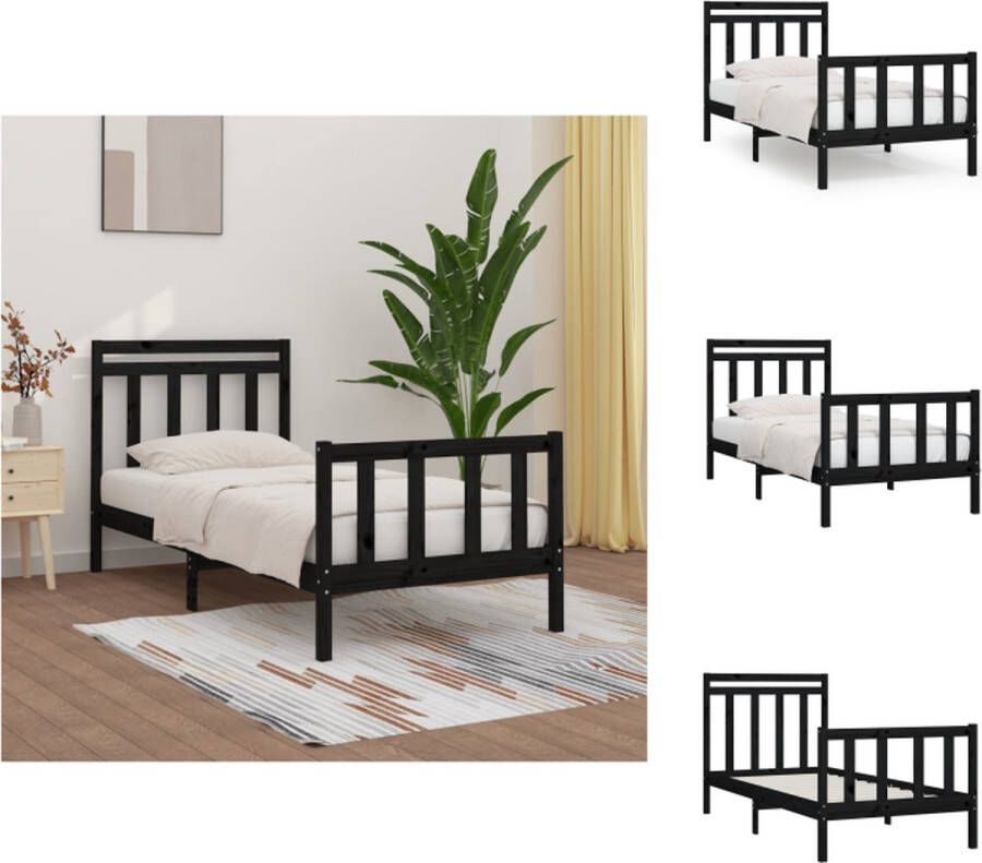 VidaXL Bedframe Bedframes Massief Houten Bed Eenpersoonsbed Bedframe massief grenenhout zwart 100x200 cm - Foto 2
