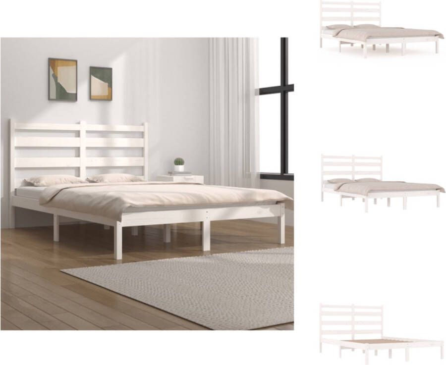 VidaXL Klassiek Houten Bedframe 205.5 x 145.5 x 100 cm Massief Grenenhout Wit Bed
