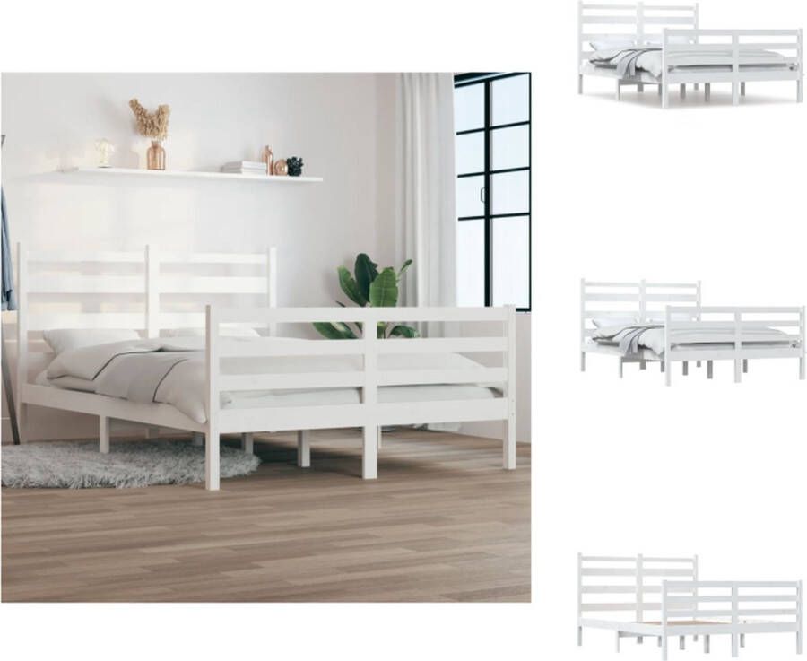 vidaXL Klassiek Houten Bedframe 205.5 x 146 x 100 cm Massief Grenenhout Wit Bed