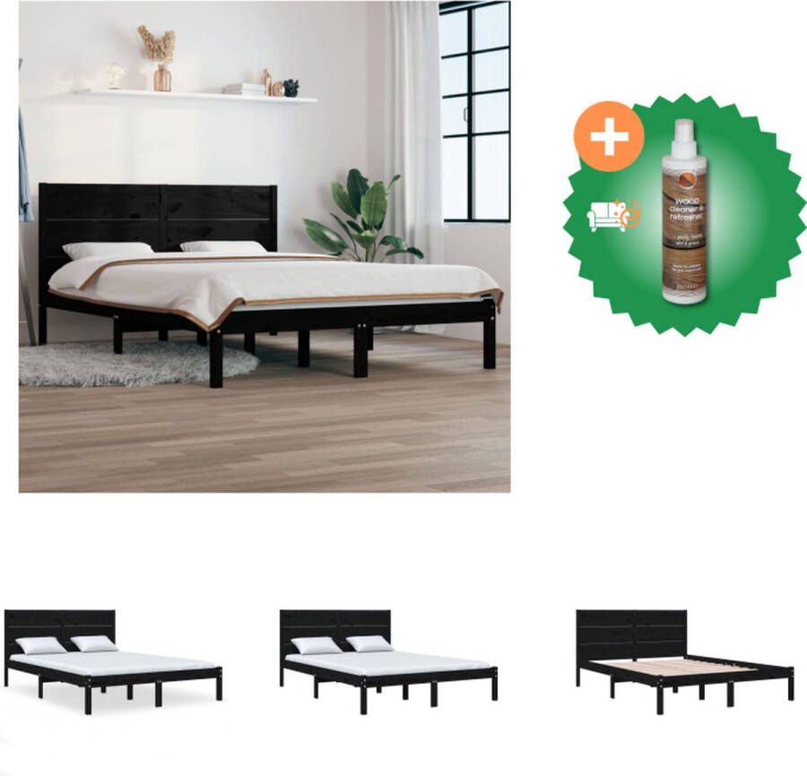 VidaXL Klassiek Houten Bedframe 205.5 x 155.5 x 100 cm Massief Grenenhout Zwart Bed Inclusief Houtreiniger en verfrisser