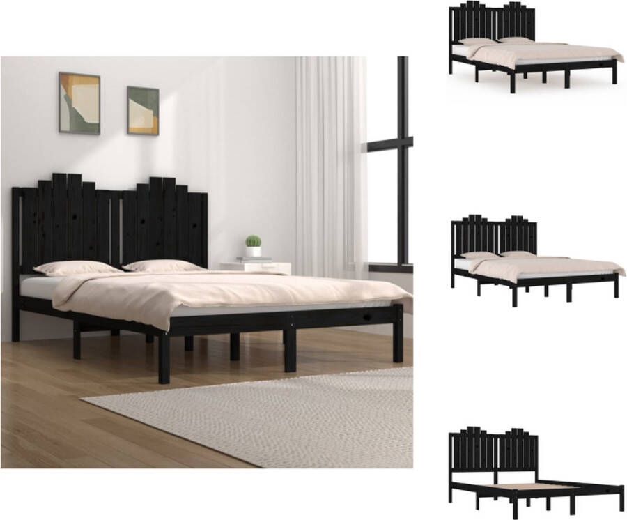 VidaXL Klassiek Houten Bedframe 205.5 x 155.5 x 110 cm Zwarte Massief Grenenhout Bed