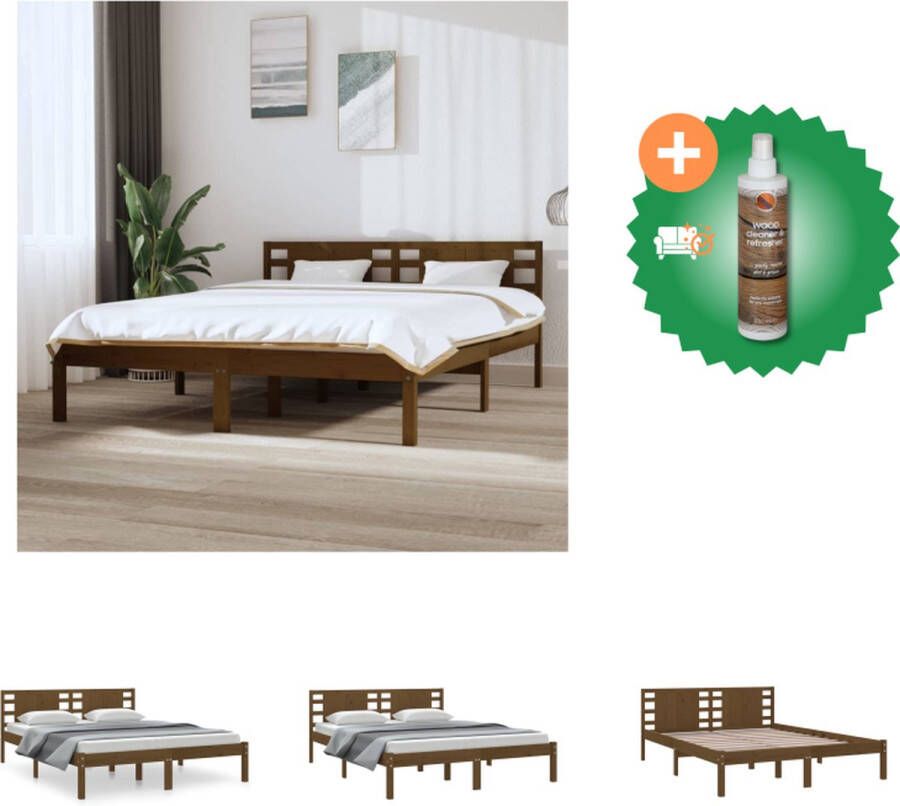 VidaXL Klassiek Houten Bedframe 205.5 x 156 x 100 cm Honingbruin Bed Inclusief Houtreiniger en verfrisser