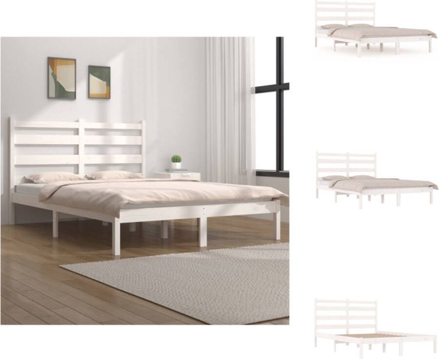 VidaXL Klassiek Houten Bedframe 205.5 x 205.5 x 100 cm Massief Grenenhout Wit Bed