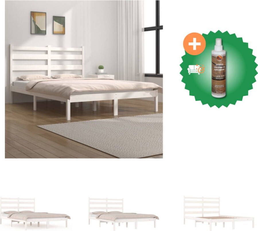 VidaXL Klassiek Houten Bedframe 205.5 x 205.5 x 100 cm Massief Grenenhout Wit Bed Inclusief Houtreiniger en verfrisser
