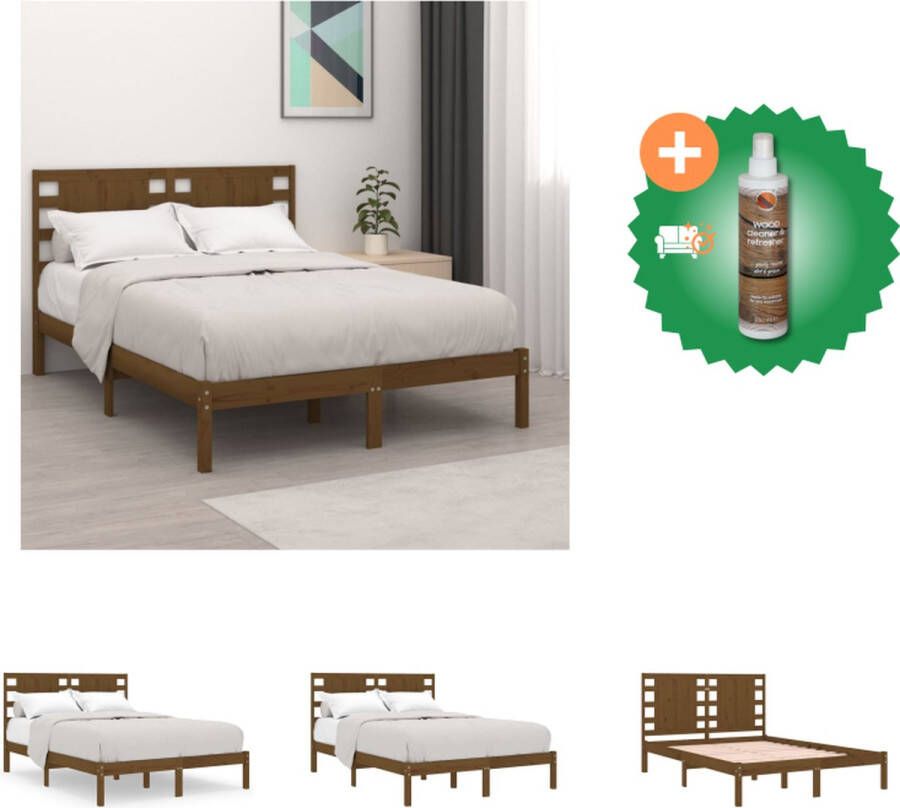 VidaXL Klassiek Houten Bedframe Dubbel (135 x 190 cm) Honingbruin Bed Inclusief Houtreiniger en verfrisser