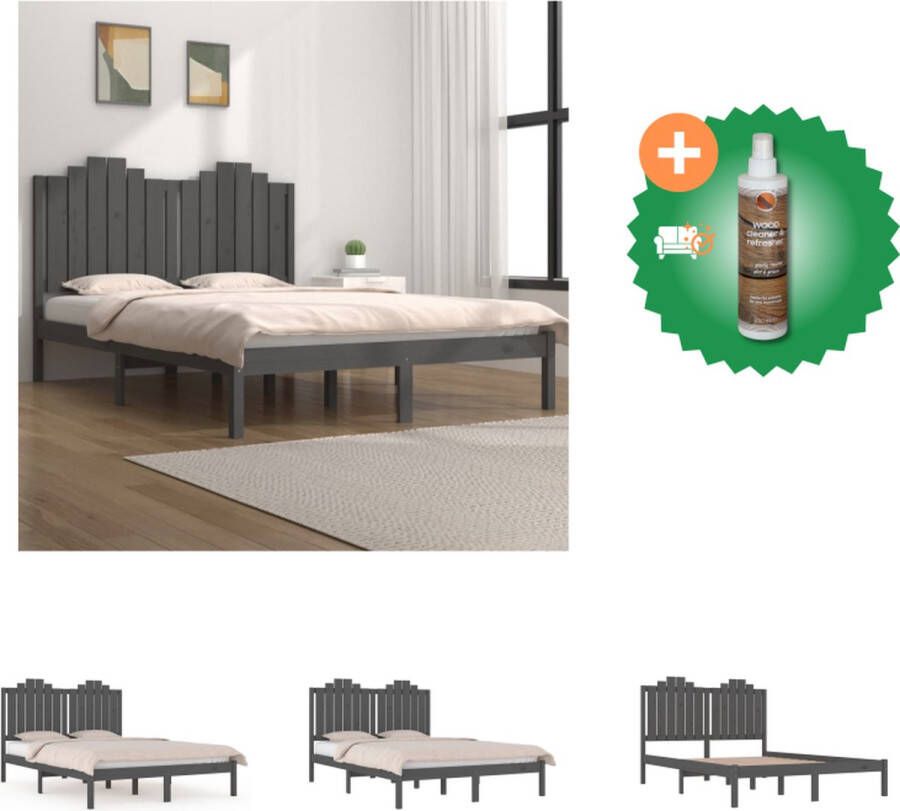 vidaXL Klassiek Houten Bedframe Grijs 205.5 x 155.5 x 110 cm Massief Grenenhout Bed Inclusief Houtreiniger en verfrisser