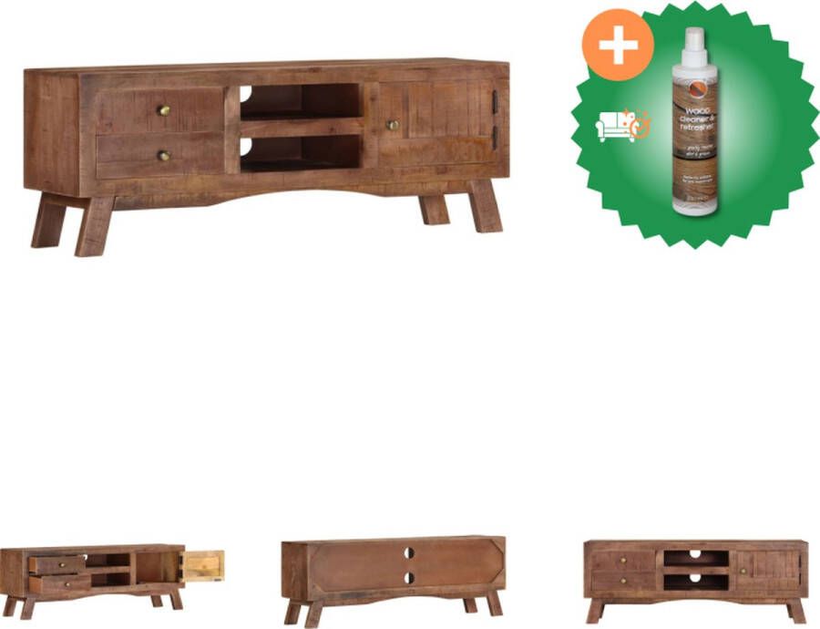 VidaXL Klassiek houten tv-meubel 110 x 30 x 40 cm ruw mangohout met grijze afwerking Kast Inclusief Houtreiniger en verfrisser