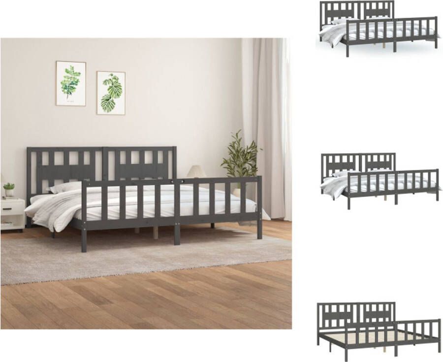 VidaXL Bedframe Bedframes Bed Bedombouw Bedframe met hoofdbord massief grenenhout grijs 200x200 cm - Foto 2