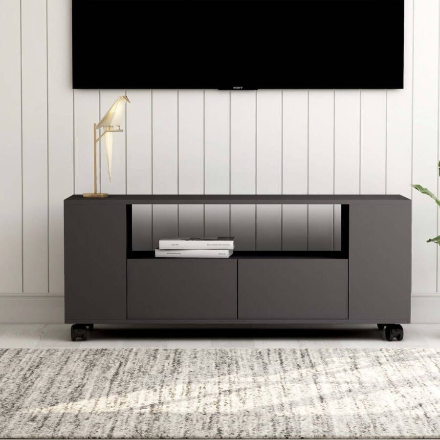 VidaXL Klassiek TV-meubel 120 x 35 x 48 cm Bewerkt hout Grijs Met 2 lades zijvakken en open schap Kast