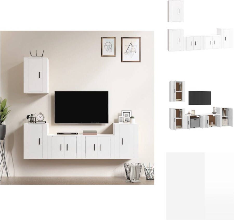 VidaXL Klassiek TV meubelset Hoogglans wit 2x 57x34.5x40cm + 3x 40x34.5x60cm Kast