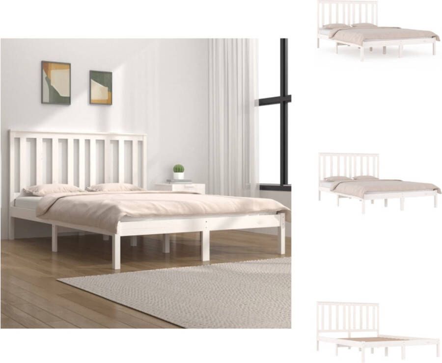 VidaXL Klassiek Wit Massief Grenen Bedframe 205.5x145.5x31 cm Met Stevig Frame en Comfortabele Ondersteuning Bed