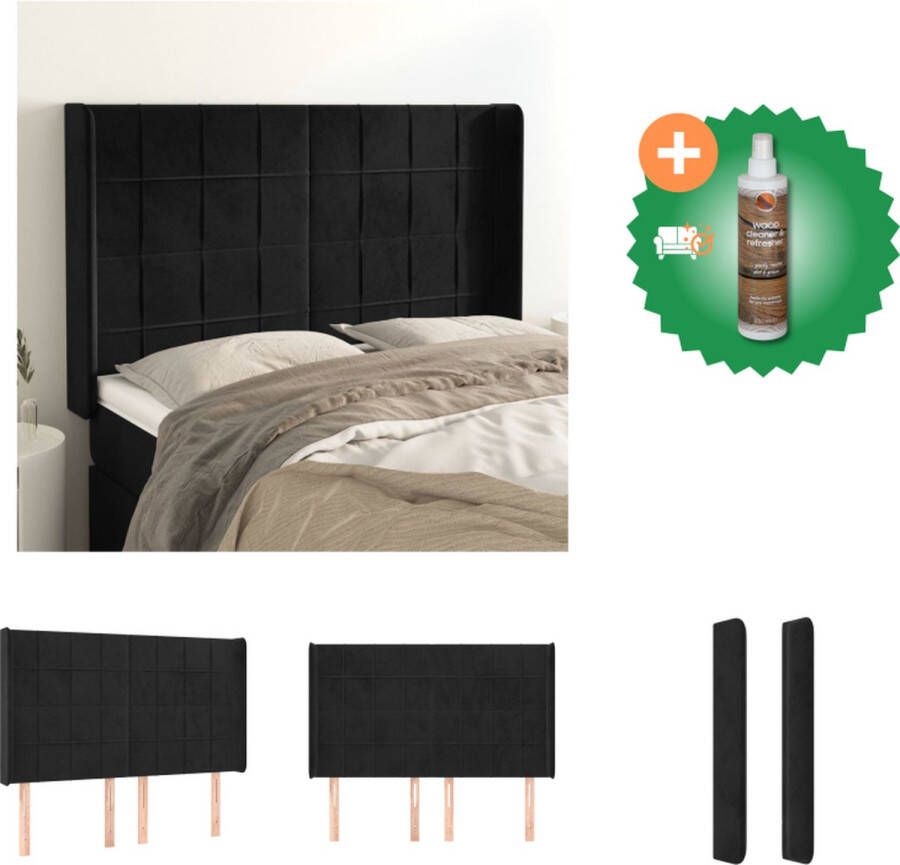 VidaXL Klassiek Zwarte Hoofdbord 147x16x118 128 cm Zacht Fluweel Bedonderdeel Inclusief Houtreiniger en verfrisser
