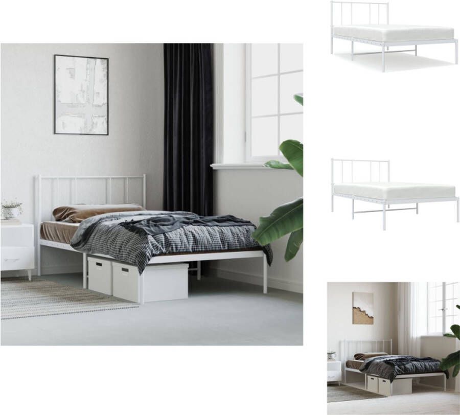 VidaXL Klassieke Bedframe Metalen Constructie Metalen Latten Extra Opbergruimte Comfortabele Ondersteuning Wit 207 x 95 x 90 cm Geschikt voor 90 x 200 cm Matras Montage vereist Bed