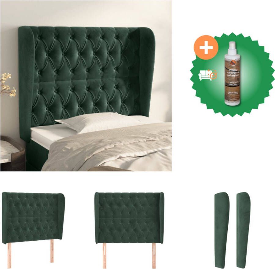 VidaXL Klassieke Hoofdbord Donkergroen 103 x 23 x 118 128 cm Fluweel Verstelbare Hoogte Stevige Poten Bedonderdeel Inclusief Houtreiniger en verfrisser