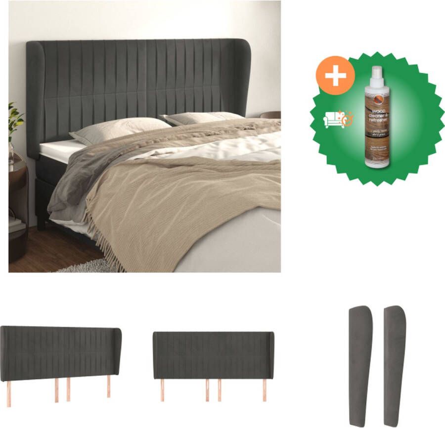 VidaXL Klassieke Hoofdbord Fluweel Verstelbare Hoogte Stevige Poten Comfortabele Ondersteuning Donkergrijs 203x23x118 128cm Bedonderdeel Inclusief Houtreiniger en verfrisser
