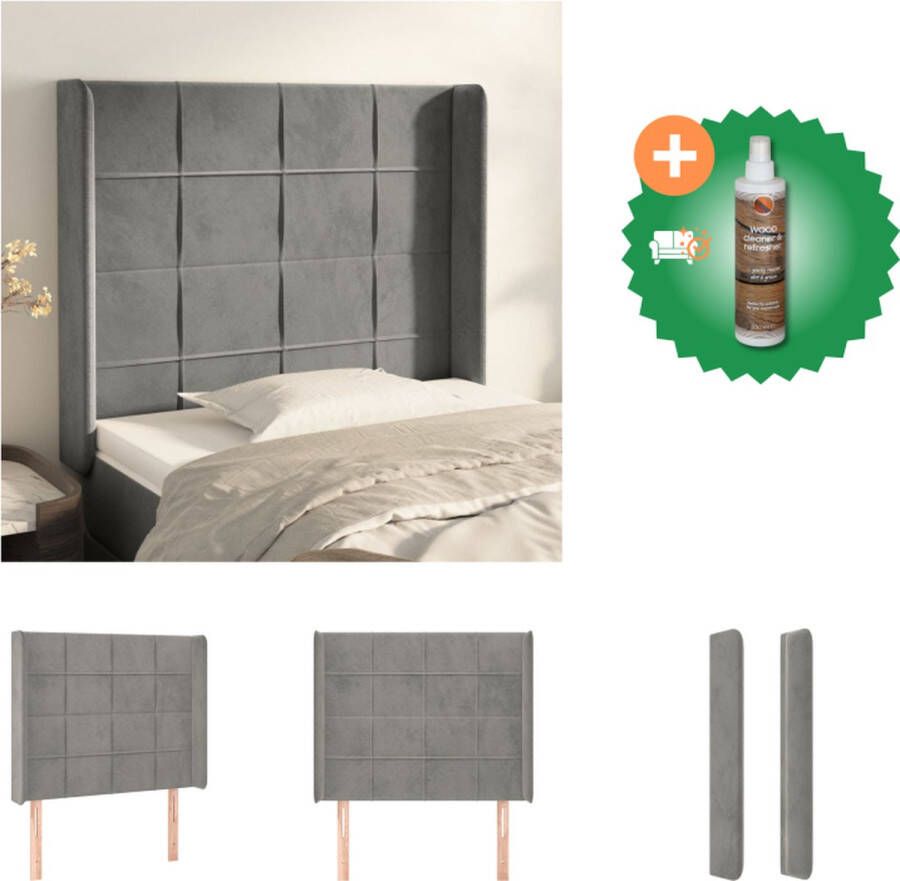 VidaXL Klassieke Hoofdbord Fluweel Verstelbare Hoogte Stevige Poten Comfortabele Ondersteuning Lichtgrijs 103x16x118 128 cm Bedonderdeel Inclusief Houtreiniger en verfrisser