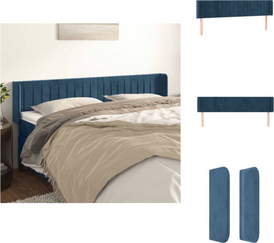 VidaXL Hoofdbord Hoofdeind met fluwelen stof Stevige poten Verstelbare hoogte Comfortabele ondersteuning Donkerblauw 100% polyester Massief larikshout 203x16x78 88 cm Bedonderdeel - Foto 2