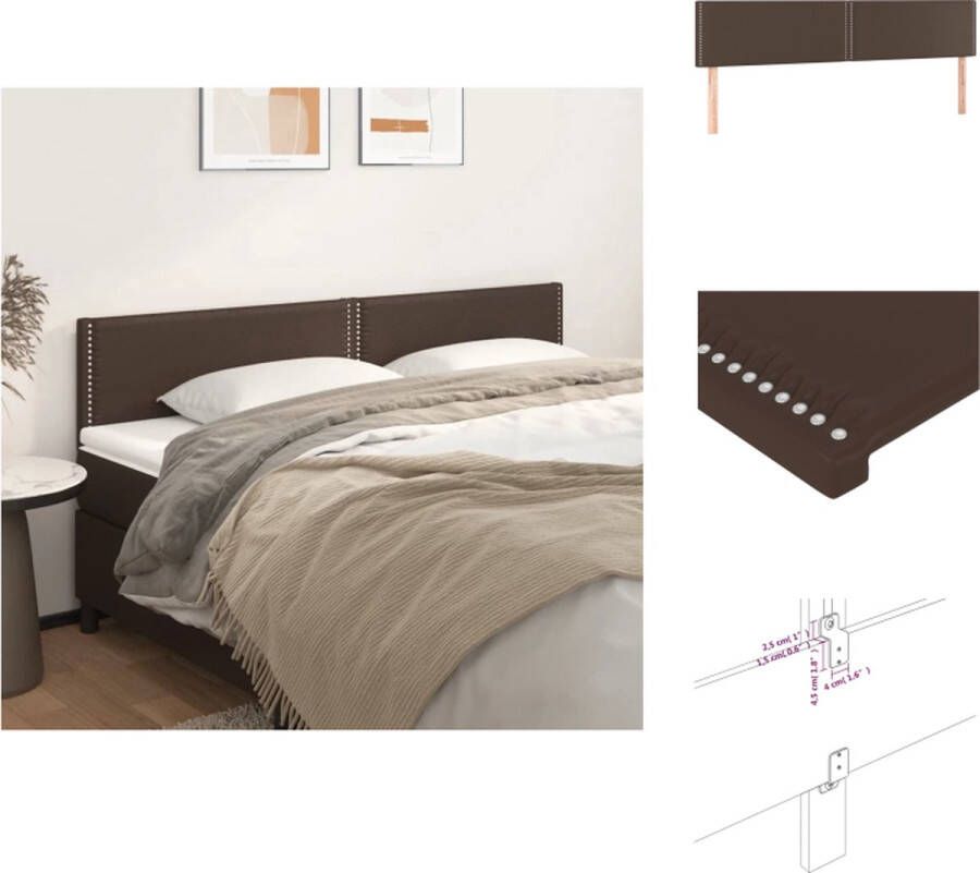 VidaXL Klassieke Hoofdbord Kunstleer Stevige Houten Poten Verstelbare Hoogte Bruin 200x5x78 88cm Set van 2 Bedonderdeel - Foto 2