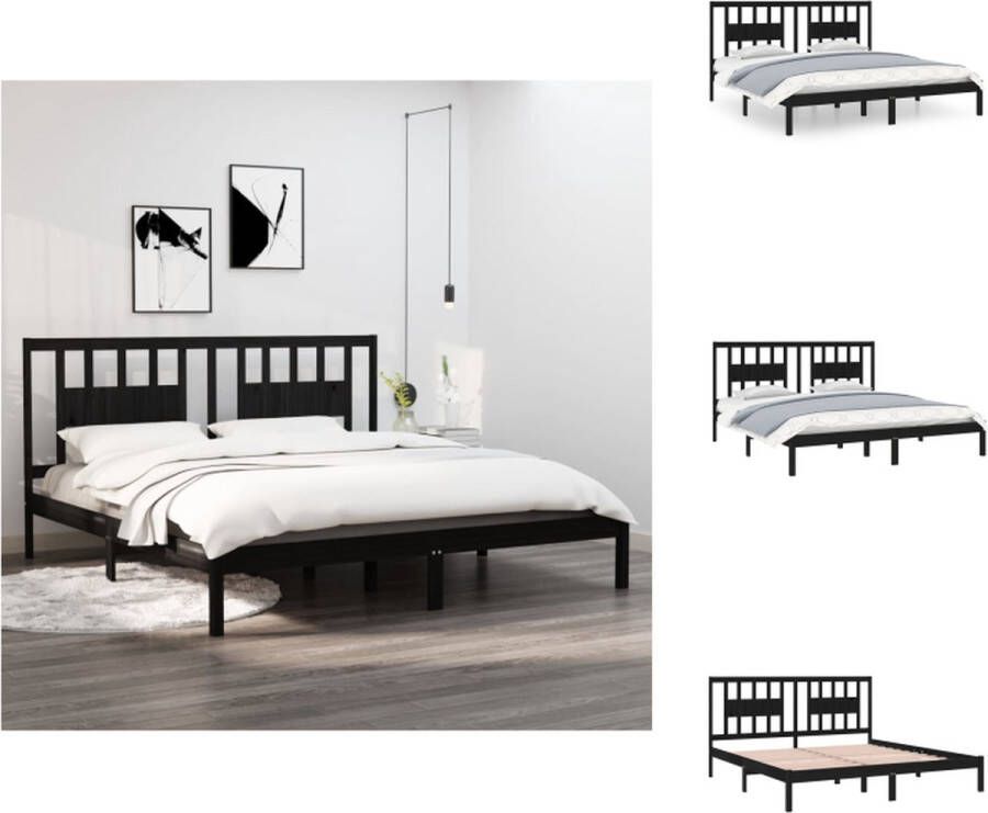 VidaXL Klassieke Houten Bedframe 205.5 x 206 x 100 cm Massief grenenhout Inclusief hoofdeinde Zwart Bed