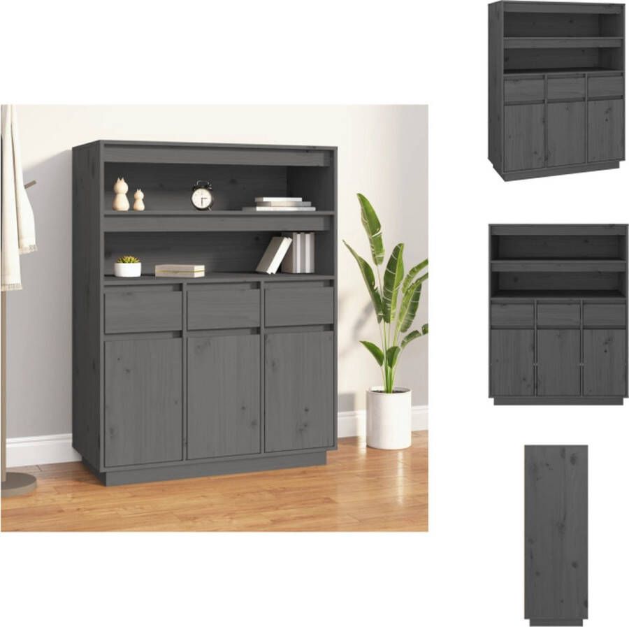 VidaXL Hoge Kast Hoge Kasten Houten Hoge Kast Hoge kast 89x40x116 5 cm massief grenenhout grijs - Foto 2