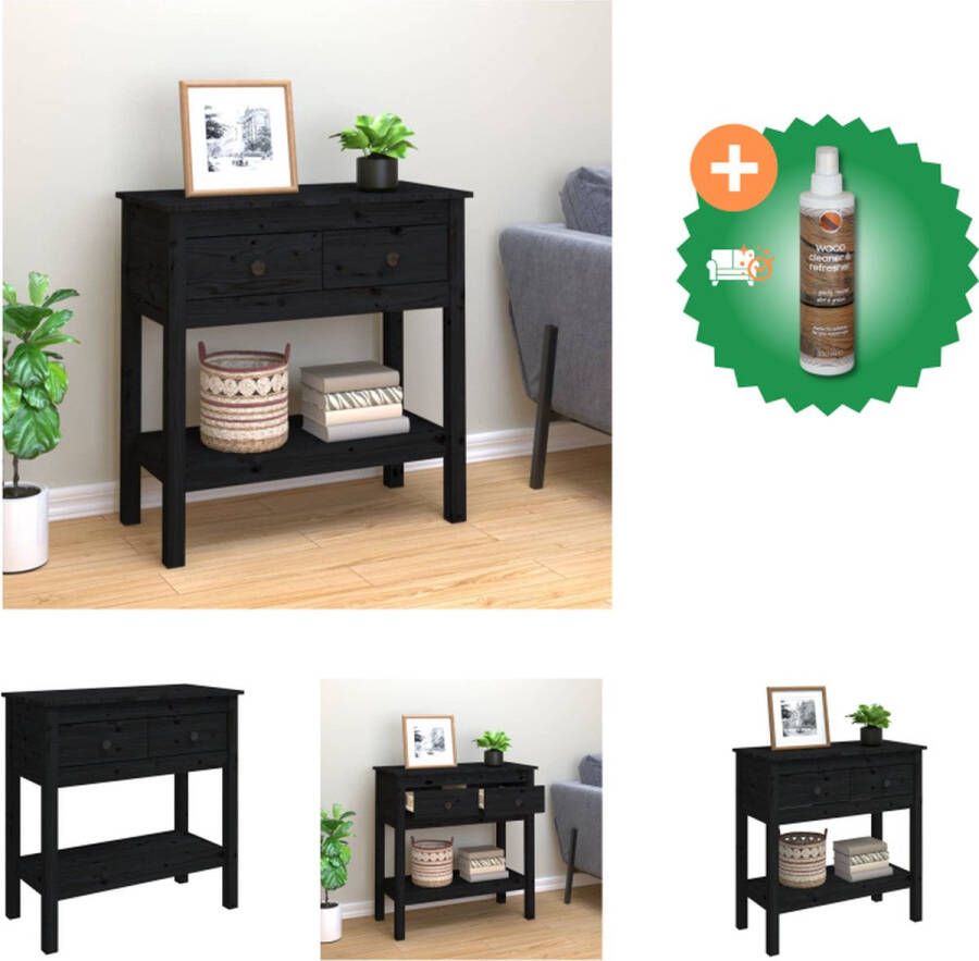 VidaXL Klassieke Houten Wandtafel Massief Grenenhout 75x35x75 cm Zwart Tafel Inclusief Houtreiniger en verfrisser