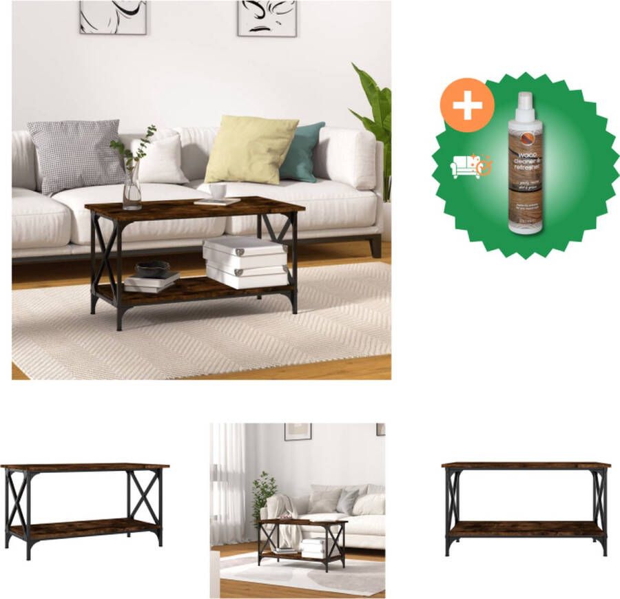 VidaXL Salontafel 80x45x45 cm bewerkt hout en ijzer gerookt eikenkleur Tafel Inclusief Houtreiniger en verfrisser