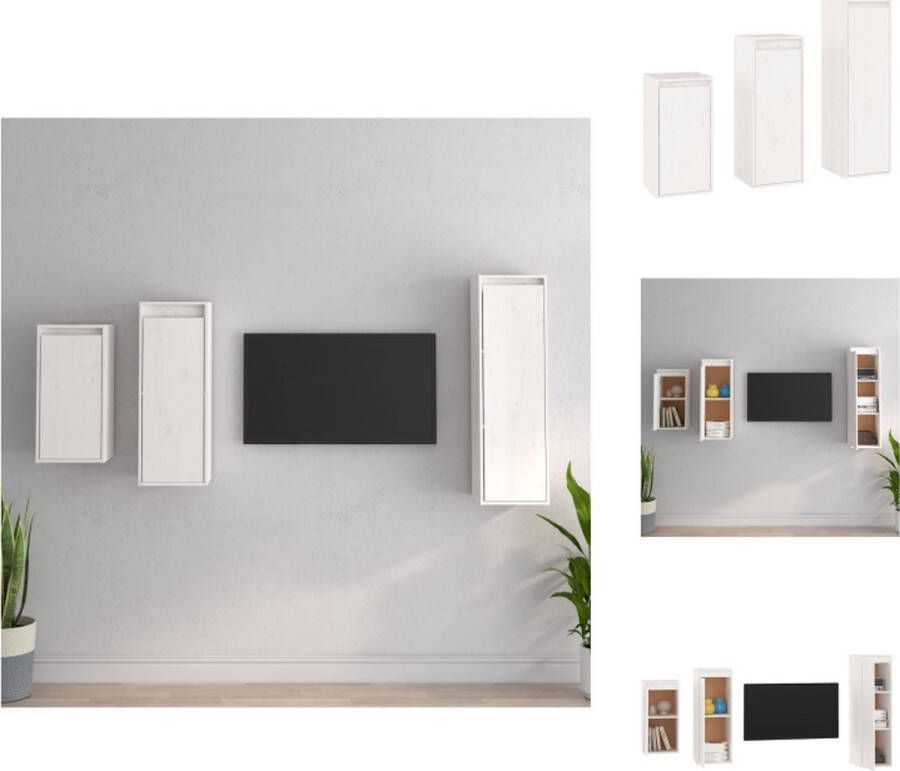 VidaXL Klassieke televisiekast Hangkasten Massief grenenhout Trendy design Eenvoudig schoon te maken Wit Montage vereist Kast - Foto 3