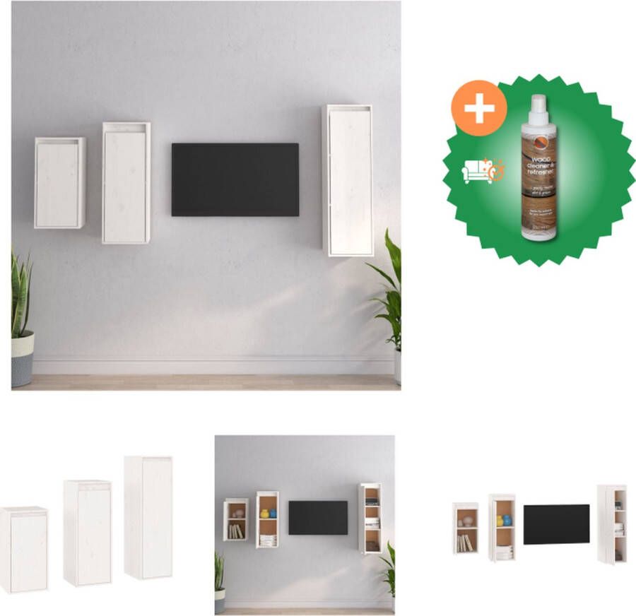 VidaXL Klassieke televisiekast Hangkasten Massief grenenhout Trendy design Eenvoudig schoon te maken Wit Montage vereist Kast Inclusief Houtreiniger en verfrisser - Foto 3