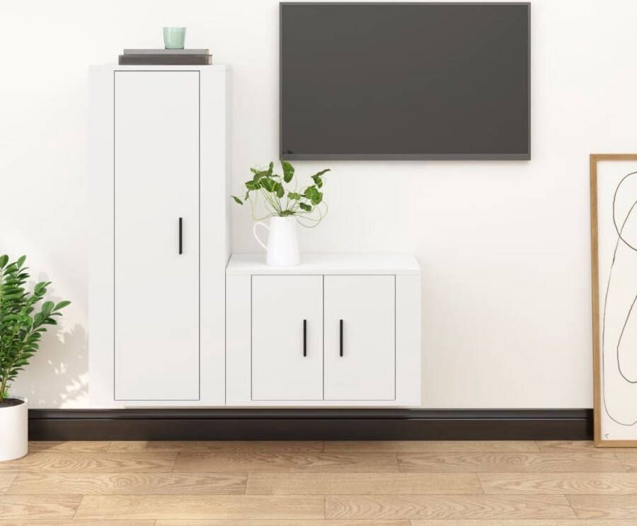 VidaXL Televisiekastenset Klassiek design Stevig bewerkt hout Voldoende opbergruimte Wandgemonteerd Wit 57x34.5x40 40x34.5x80 cm Kast - Foto 7