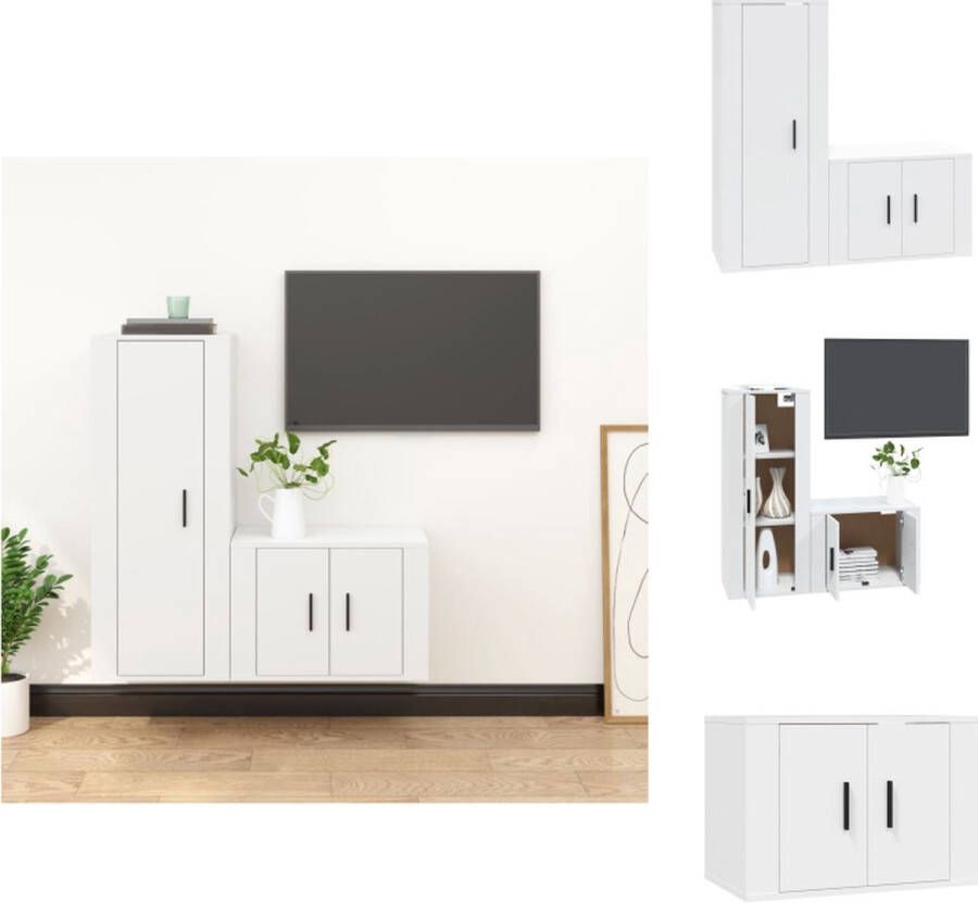VidaXL Televisiekastenset Klassiek design Stevig bewerkt hout Voldoende opbergruimte Wandgemonteerd Wit 57x34.5x40 40x34.5x80 cm Kast - Foto 5