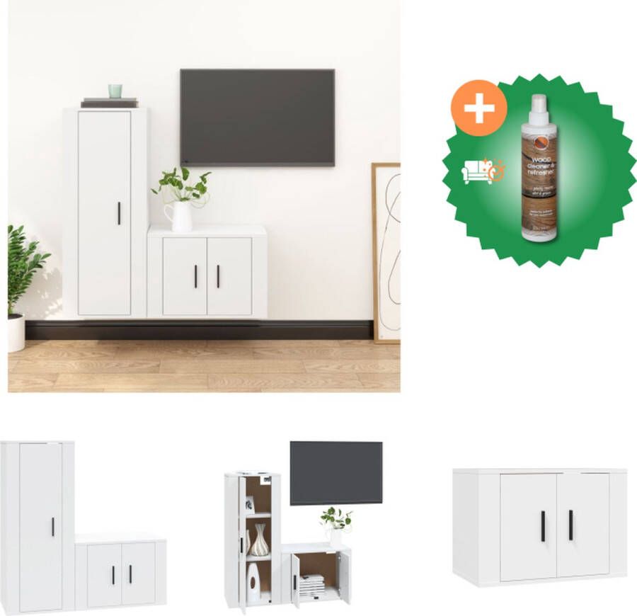 VidaXL Televisiekastenset Klassiek design Voldoende opbergruimte Wandgemonteerde functie 80x34.5x40cm 40x34.5x80cm Wit Bewerkt hout Kast Inclusief Houtreiniger en verfrisser - Foto 2