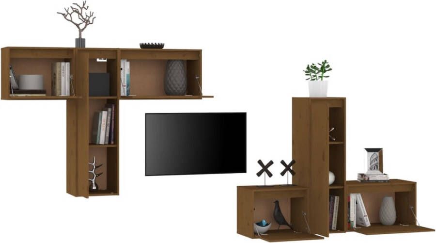 VidaXL Klassieke televisiekasten 45 x 30 x 35 cm 30 x 30 x 100 cm 60 x 30 x 35 cm Honingbruin massief grenenhout Kast - Foto 2