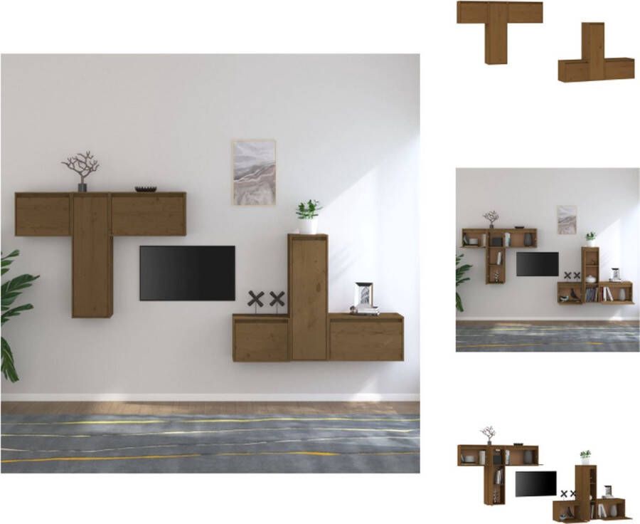 VidaXL Klassieke televisiekasten 45 x 30 x 35 cm 30 x 30 x 100 cm 60 x 30 x 35 cm Honingbruin massief grenenhout Kast