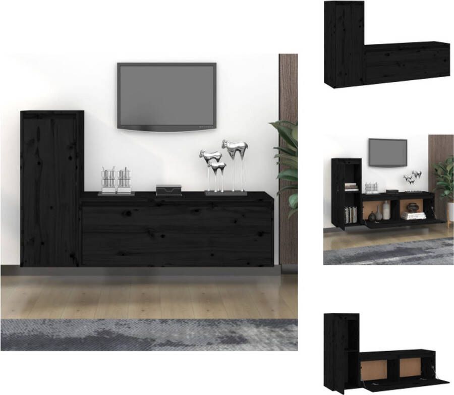 VidaXL Klassieke Televisiekasten Massief grenenhout 100x30x35 cm en 30x30x80 cm Zwart Kast - Foto 3