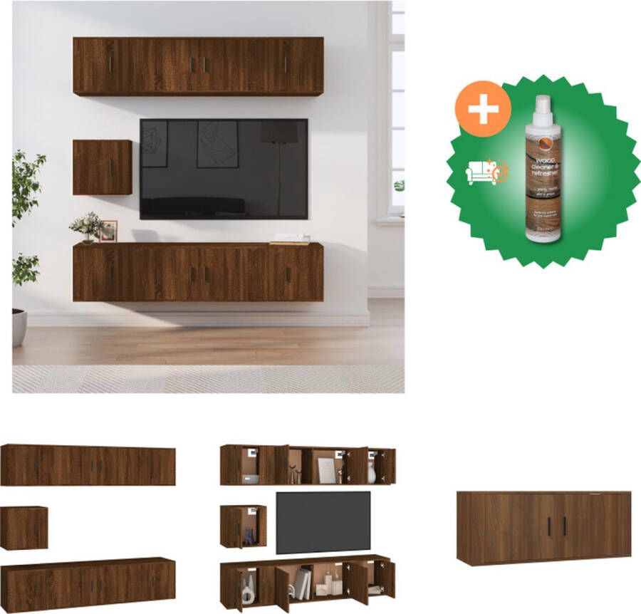 VidaXL Klassieke televisiekastenset 2x 100 x 34.5 x 40 cm + 5x 40 x 34.5 x 40 cm Bruineiken Kast Inclusief Houtreiniger en verfrisser