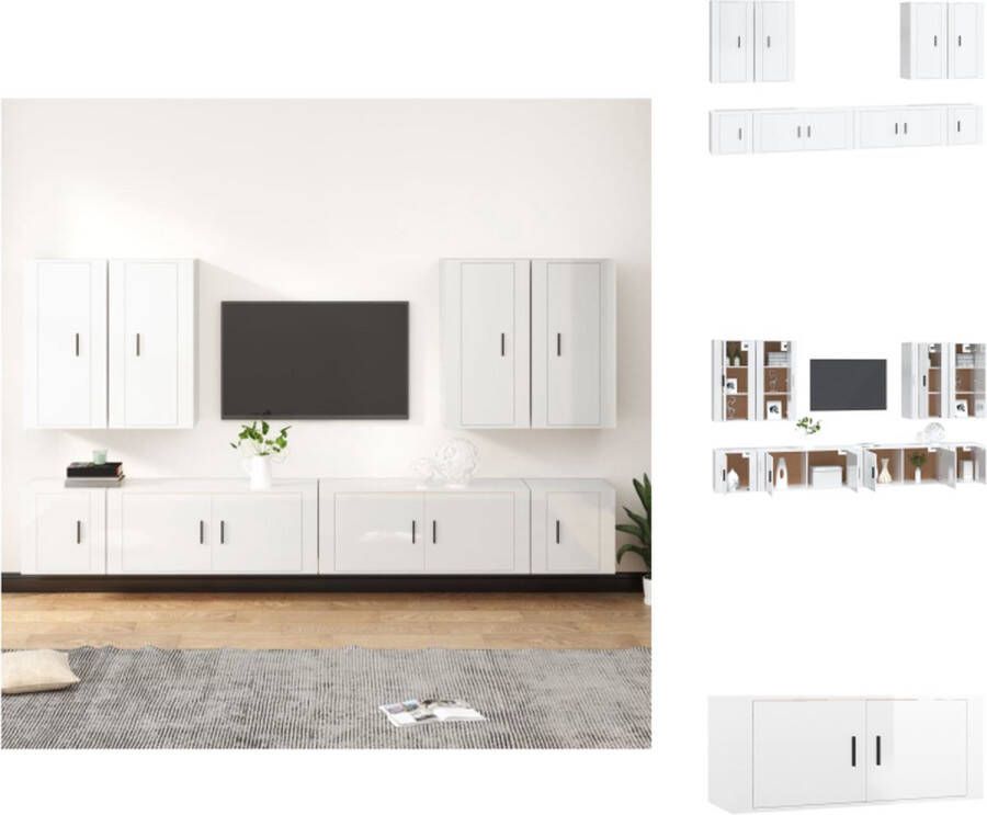 VidaXL TV-meubelset Klassiek Hoogglans wit Hout 4x 40x34.5x100cm 2x 100x34.5x40cm 2x 40x34.5x40cm Kast - Foto 8