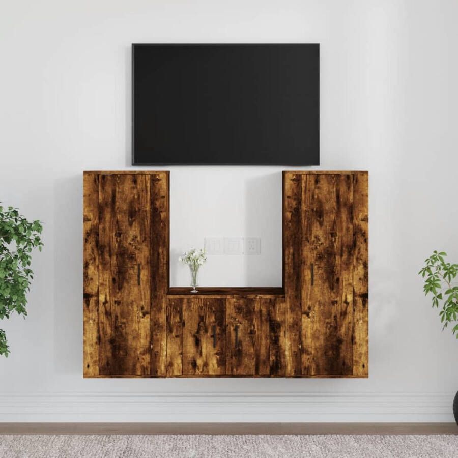 VidaXL Tv-kast Tv-kasten Tv-meubel Hifi-meubel 3-delige Tv-meubelset bewerkt hout gerookt eikenkleurig - Foto 3