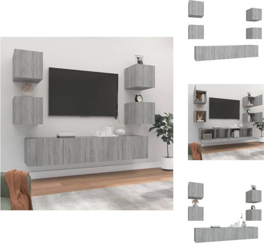 VidaXL Tv-kast Tv-kasten Tv-meubel Hifi-meubel 6-delige Tv-meubelset bewerkt hout grijs sonoma eikenkleurig