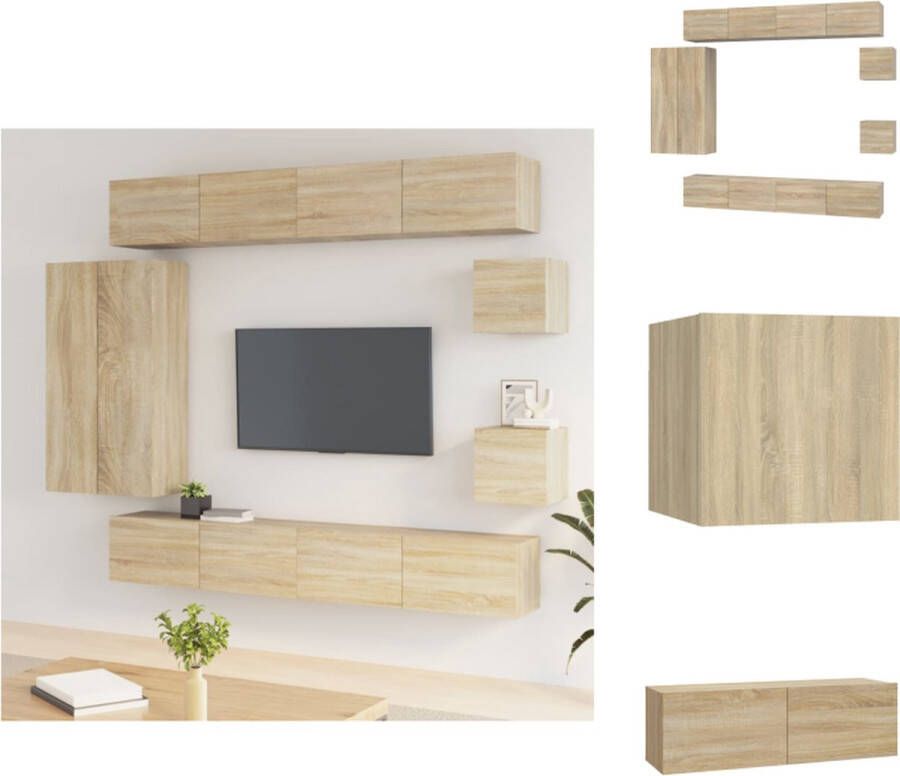 VidaXL Tv-kast Tv-kasten Tv-meubel Hifi-meubel 8-delige Tv-meubelset bewerkt hout sonoma eikenkleurig