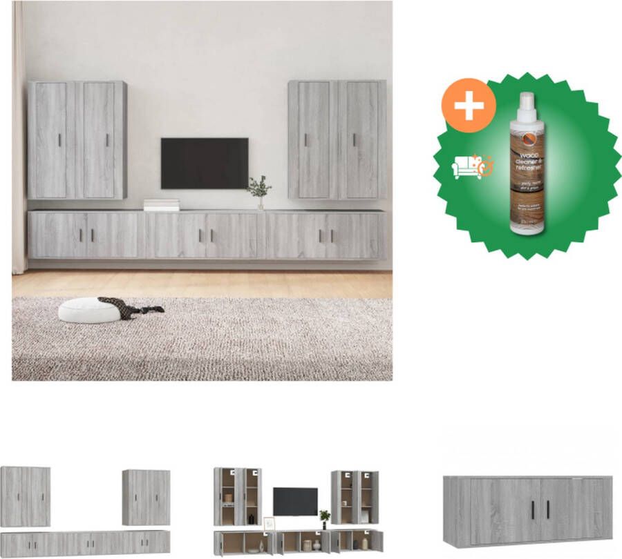 VidaXL Klassieke televisiekastenset 4x 40x34.5x100 cm 3x 100x34.5x40 cm Wandgemonteerd Grijs Sonoma Eiken Bewerkt hout Kast Inclusief Houtreiniger en verfrisser