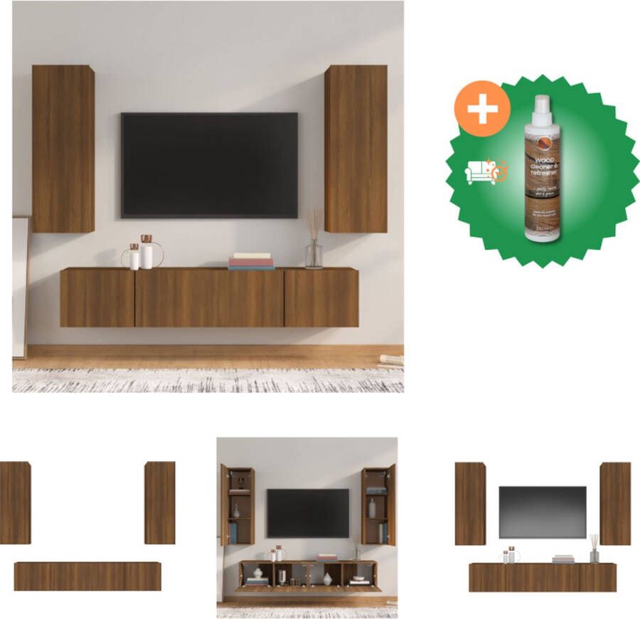 VidaXL Wandmontage TV-meubelset Bruineiken 30.5 x 30 x 30 cm 80 x 30 x 30 cm (B x D x H) Duurzaam en voldoende opbergruimte Kast Inclusief Houtreiniger en verfrisser