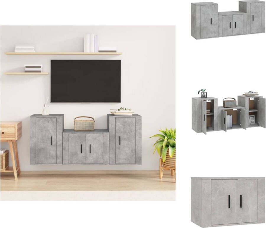 VidaXL Tv-kast Tv-kasten Tv-meubel Hifi-meubel 3-delige Tv-meubelset bewerkt hout betongrijs - Foto 2