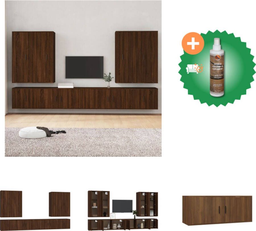 VidaXL Klassieke televisiekastenset bewerkt hout 4x40x34.5x100cm 2x100x34.5x40cm 2x40x34.5x40cm bruineiken Kast Inclusief Houtreiniger en verfrisser - Foto 2