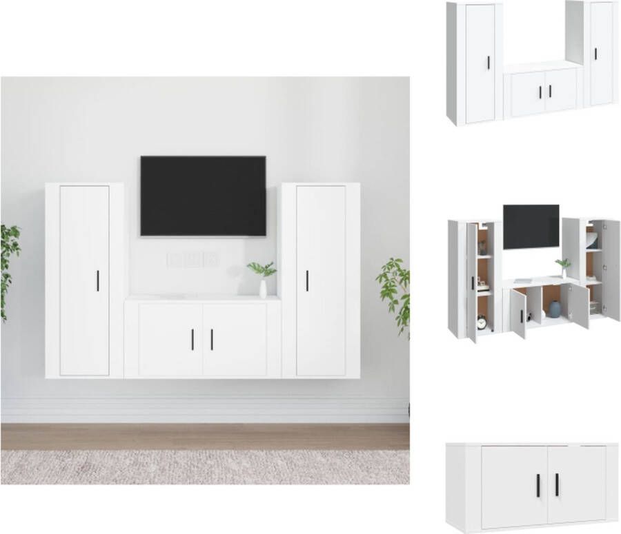 VidaXL Klassieke Televisiekastenset Bewerkt hout Wandgemonteerd 2x40x34.5x100 cm 1x80x34.5x40 cm Kast - Foto 2