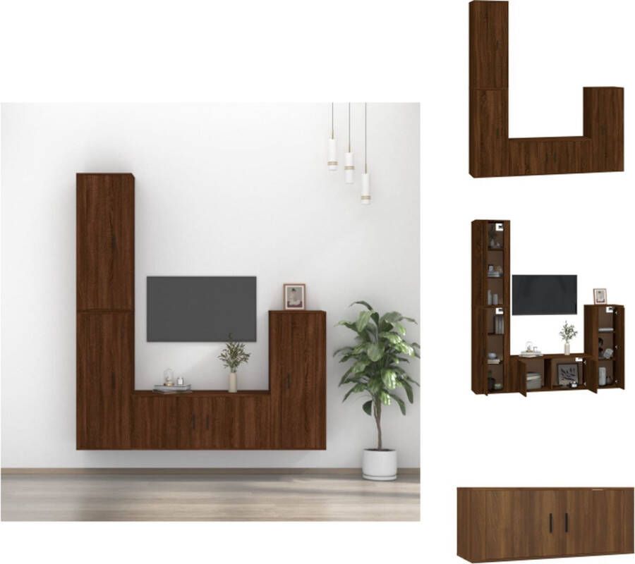 VidaXL Klassieke televisiekastenset bewerkt hout wandgemonteerd bruineiken 3x 40 x 34.5 x 100 cm 1x 100 x 34.5 x 40 cm Kast