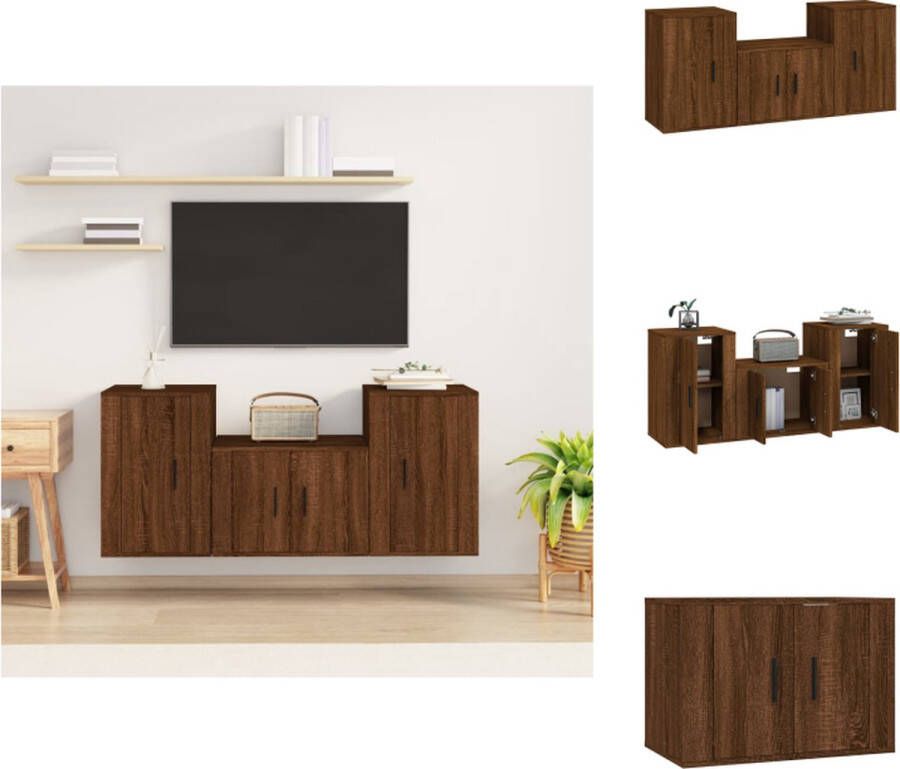 VidaXL Tv-kast Tv-kasten Tv-meubel Hifi-meubel 3-delige Tv-meubelset bewerkt hout bruineikenkleurig - Foto 11
