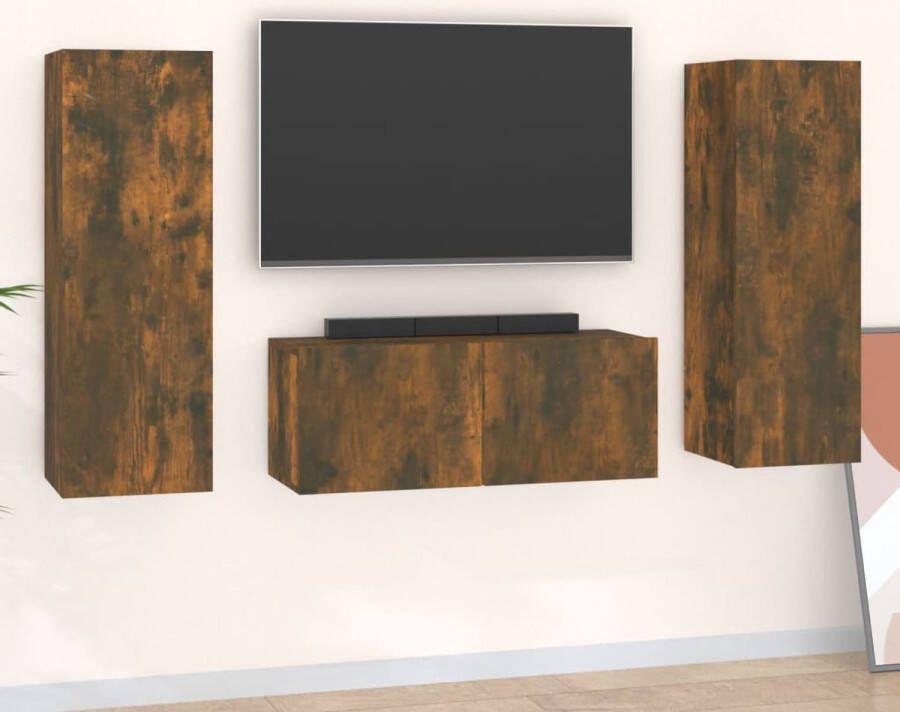 VidaXL Tv-kast Tv-kasten Tv-meubel Hifi-meubel 3-delige Tv-meubelset bewerkt hout gerookt eikenkleurig - Foto 3