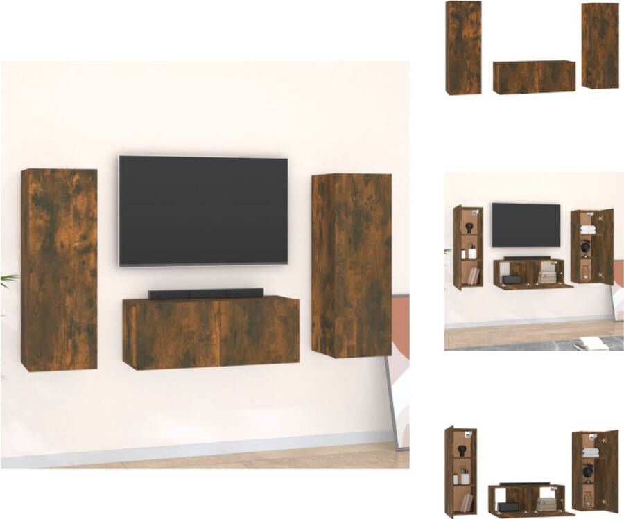VidaXL Tv-kast Tv-kasten Tv-meubel Hifi-meubel 3-delige Tv-meubelset bewerkt hout gerookt eikenkleurig - Foto 2